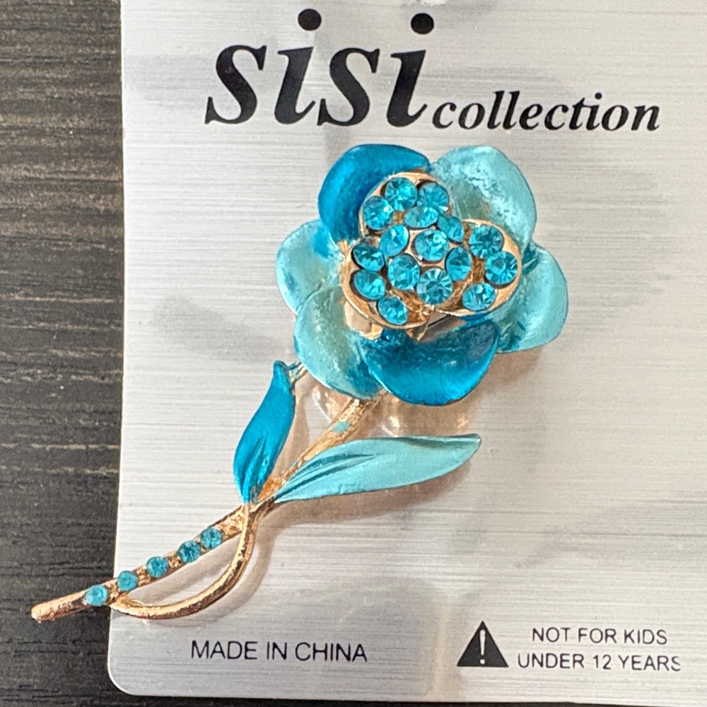 Blue and Gold Flower Brooch